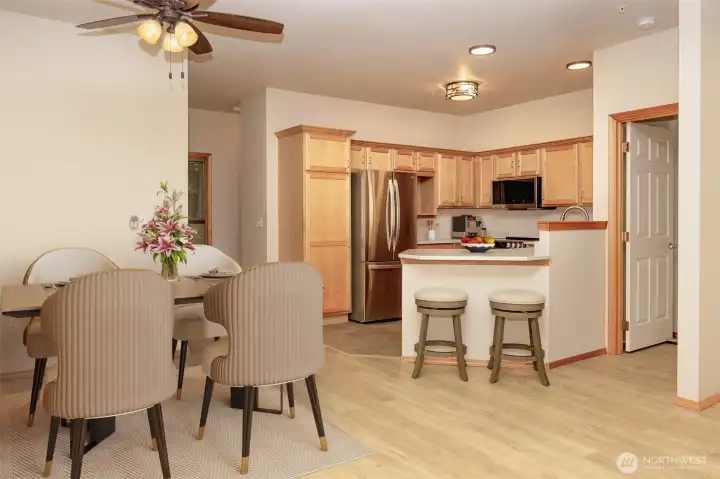 The counter bar has room for two!  Stools are included with the purchase of the condo!