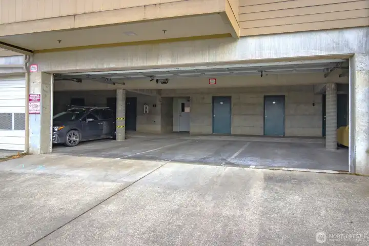 The secured covered parking area protects your car from the elements.