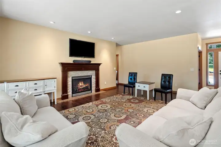 Cozy gas fireplace for the crisp PNW evenings
