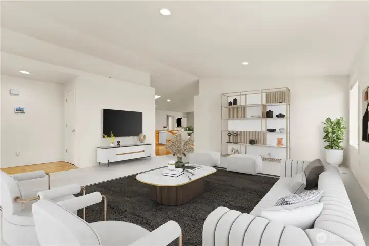 Virtually Staged: Step into a light-filled living space featuring vaulted ceilings, skylights, crisp white trim, and a large bay window that brings in beautiful natural light throughout the day. The open concept layout creates an inviting flow ideal for both everyday living and gathering with guests. Virtually Staged: Step into a light-filled living space featuring vaulted ceilings, skylights, crisp white trim, and a large bay window that brings in beautiful natural light throughout the day. The open concept layout creates an inviting flow ideal for both everyday living and gathering with guests.