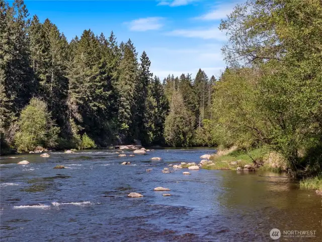 You can hear the babbling river from above.
