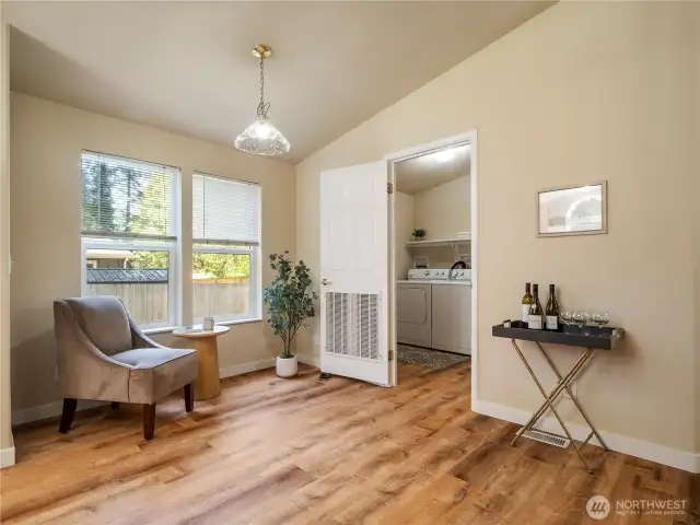 Kitchen nook can be used as a spot to enjoy that morning coffee, or for a small dinette set.