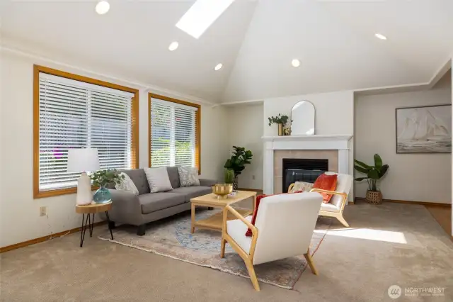 Living area with gas fireplace.