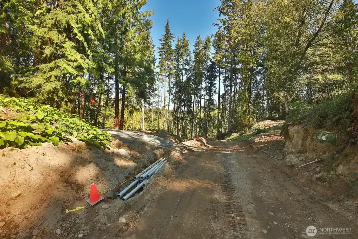 Conduit was in the process of being installed along the road coming into the property.