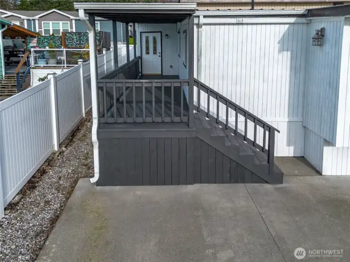 Cover porch entry to back door into laundry room.