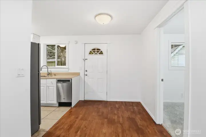 A closer look at the dining room.  The door leads to the spacious back yard.