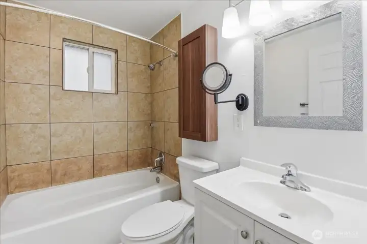 The bathroom has been recently updated.