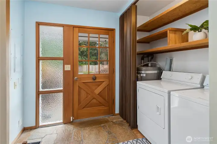 Back-door & leads to laundry room.