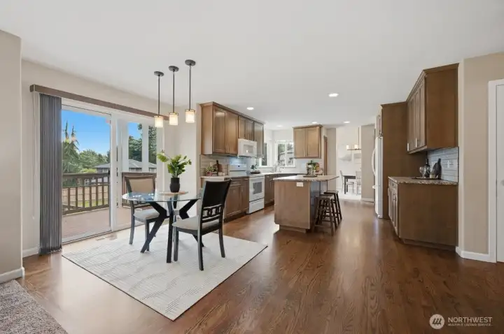 Slider off the kitchen area.