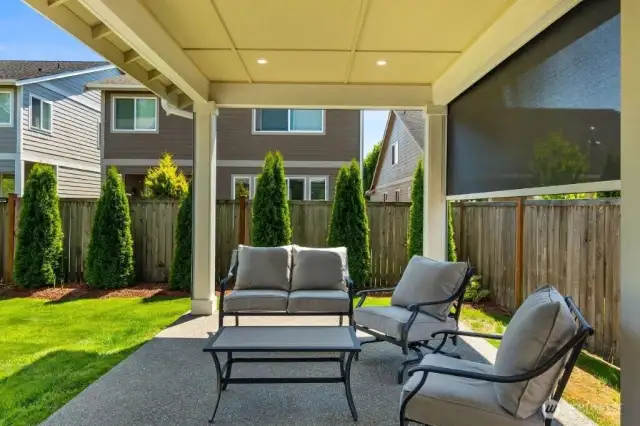 Here the right side of the patio has the screen partially down.