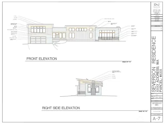 Front and Right side elevation. 2288 total square feet with 1674 on the main floor and 614 on the upper floor.