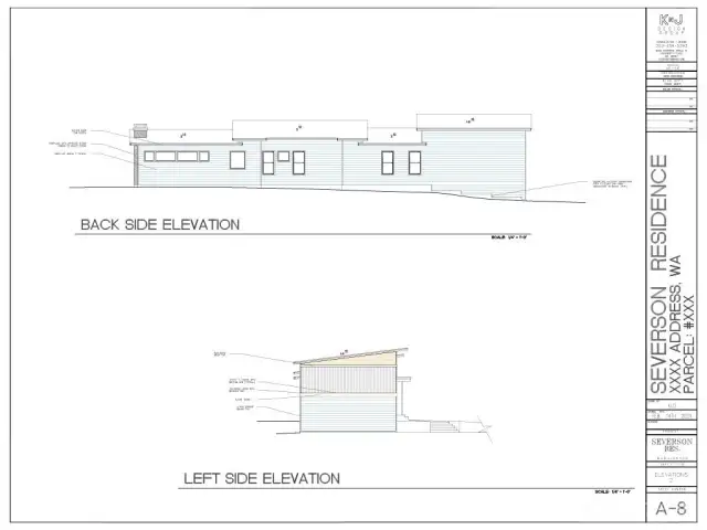 Back and left side elevation. 2288 total square feet with 1674 on the main floor and 614 on the upper floor.