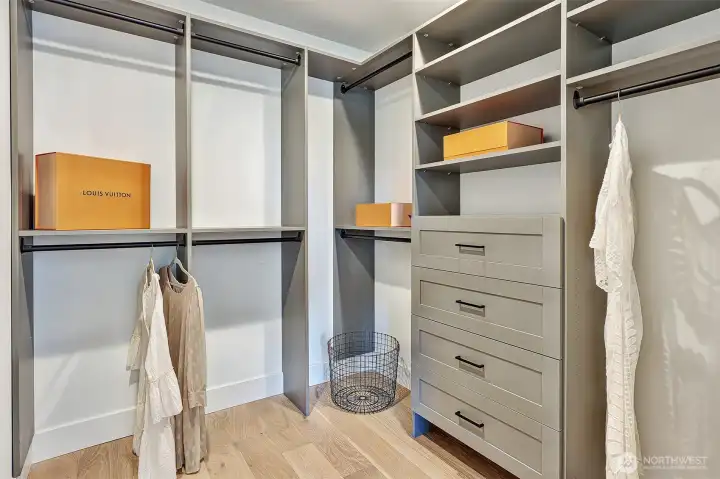 Expansive outfitted primary closet