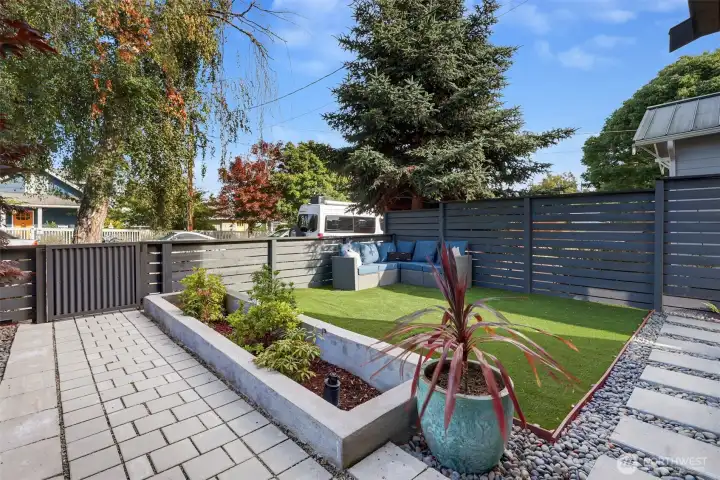 Garden space with raised beds