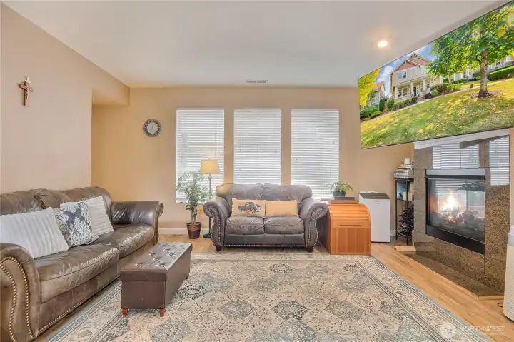 Gas fireplace made cozier this spacious Family room
