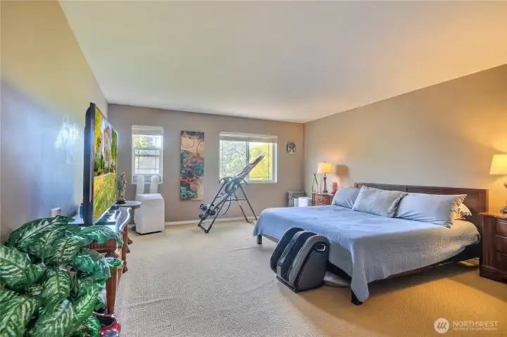 Huge primary suite fits Cal-King size bed and has space for sitting area