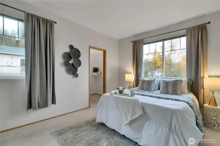 Primary Bedroom with Walk-In Closet & Two Windows