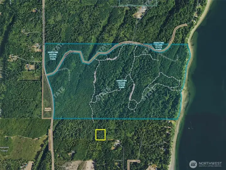 Subject property in yellow in relation to Hartstine Island Park.