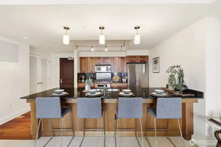 Kitchen and dining area with open sightlines.