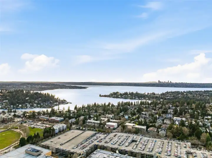 Northwest views of Lake Washington and city skyline.