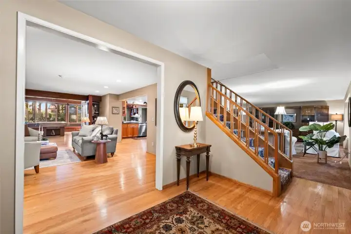 The home has a sense of entry - it opens to the family room and to the formal living room