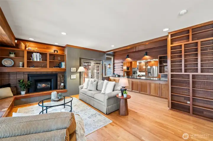 Game room / media room with gas fireplace