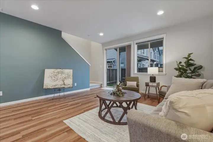 Living Room, Luxury Vinyl Plank Flooring, High Ceilings