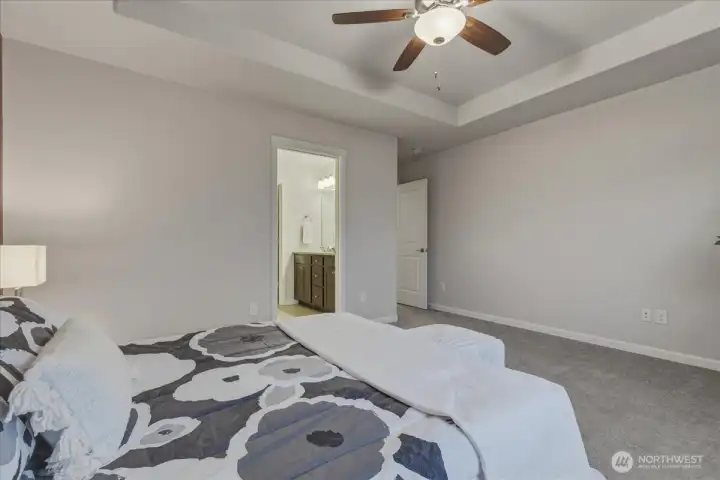 Primary Bedroom, Ceiling Fan, W2W Carpet, Ensuite Primary Full Bath & Walk-In Closet