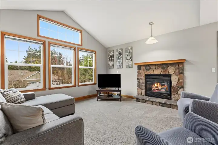 Upstairs living room with vaulted ceilings