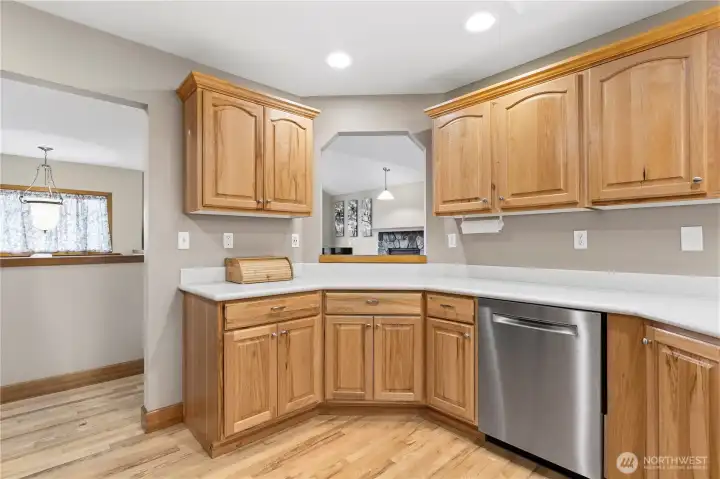 Wood cabinets throughout kitchen