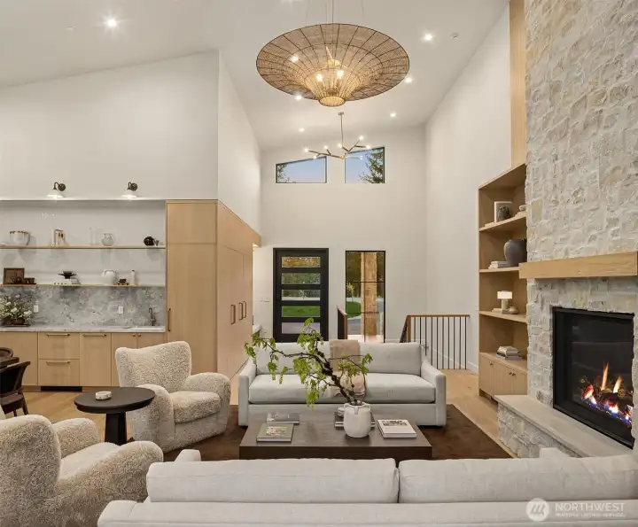Hidden coffee bar in the built in’s.