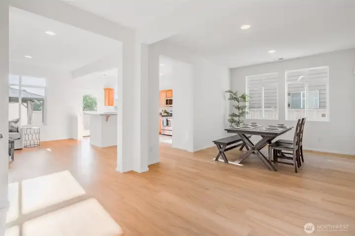 Entry, Dining, Kitchen, and Family Room to the left