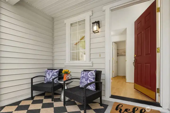 A covered front porch and an actual entryway makes this home feel more like a single-family home than a condo.