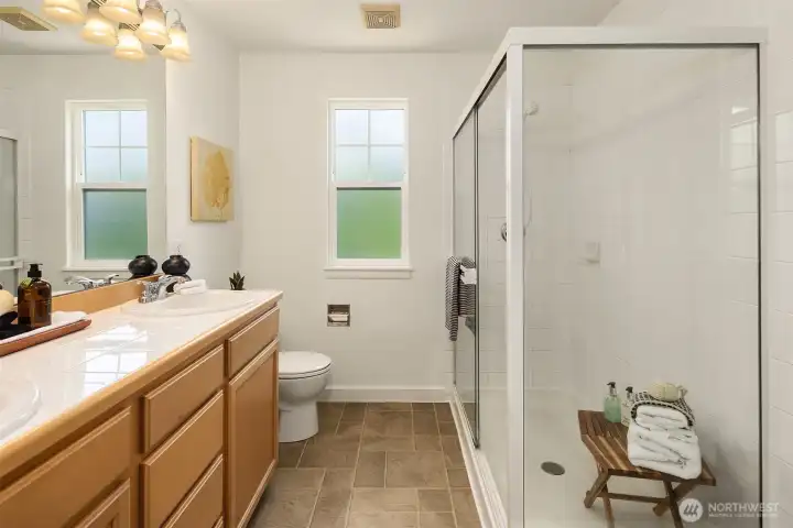 There is plenty of space in this primary bath.