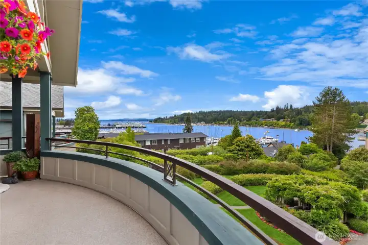 The living and dining rooms open wide to the view