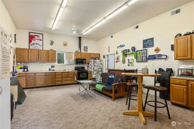 The detached shop hosts a 408sf rec room too, perfect for Game Day or your hobby shop!