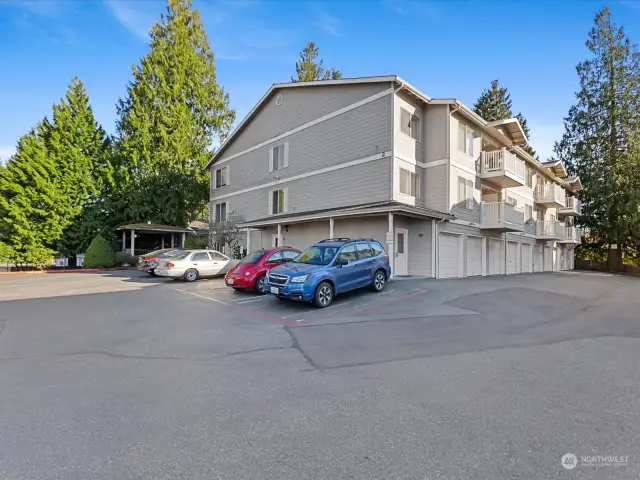 A view of the building. Plenty of guest  parking in the middle of the lot.