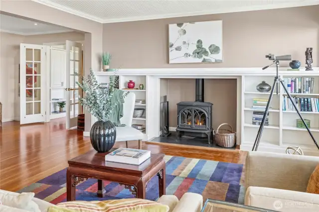 Cozy Propane Stove and Vintage Beadboard Details