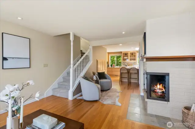 Staircase to primary suite and laundry room