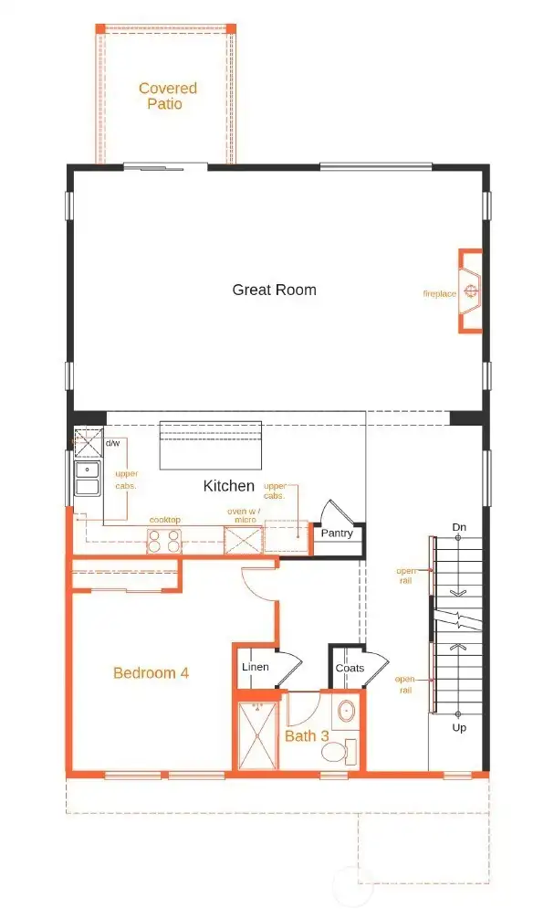 Progress in motion—this 2nd-floor layout features a bedroom, 3/4 bath, modern fireplace, and elevated 9-foot ceilings.