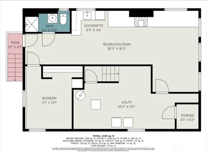 Lower level of the main home. Extra living space or separate living quarters!