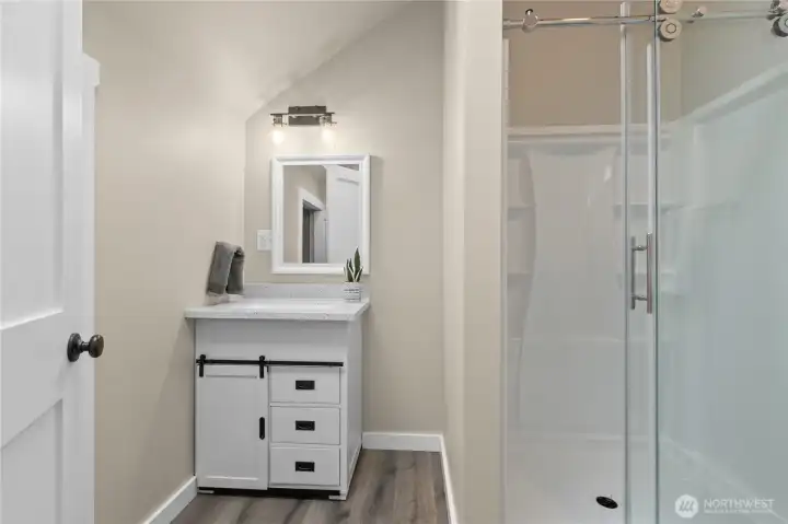 Studio's bathroom with plumbing roughed-in