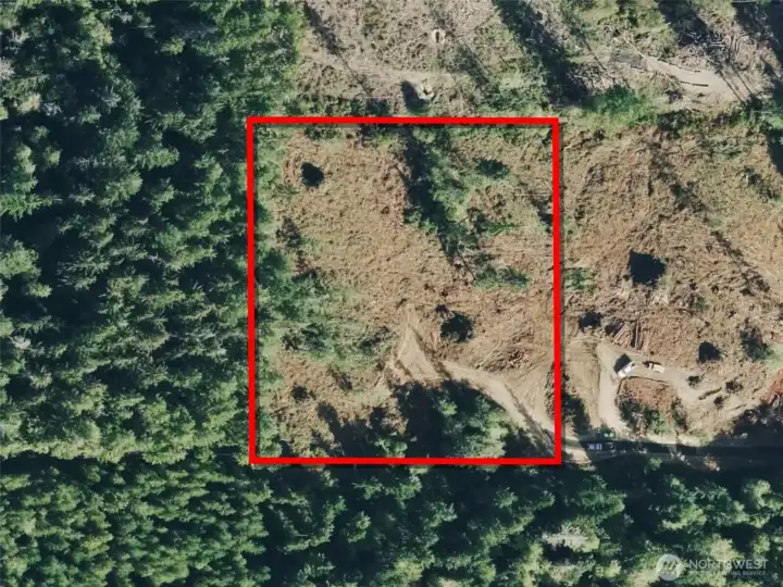 Overhead view with approximate boundaries in red.