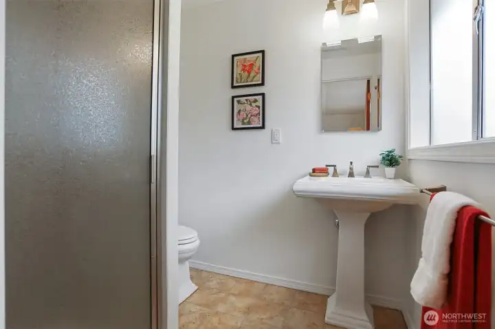 3/4 bath in the primary suite.
