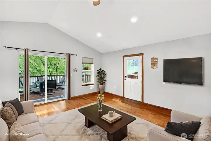 Great Room w/Slider to Deck virtually staged