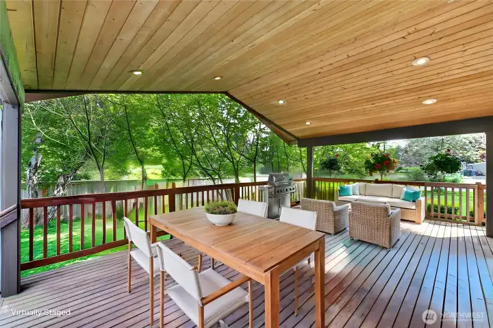 Beautiful Huge Covered Deck for Year Round Entertainment. virtually staged