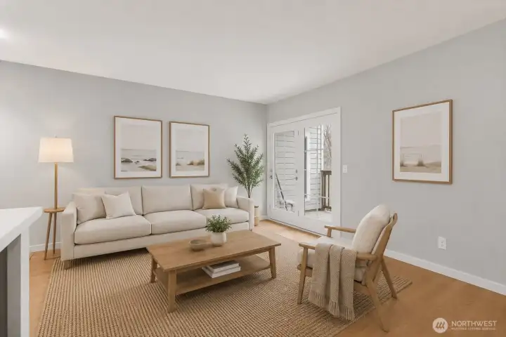 Lives larger than the sq ft would say. Lots of natural light and private balcony. (virtually staged)