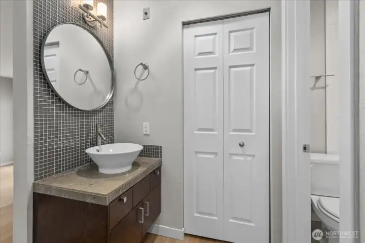 Separate bathroom with storage closet - room for a washer/dryer and hook-ups already installed