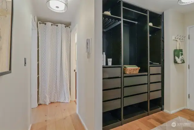 Efficient entryway with customizable closet space and lots of storage!