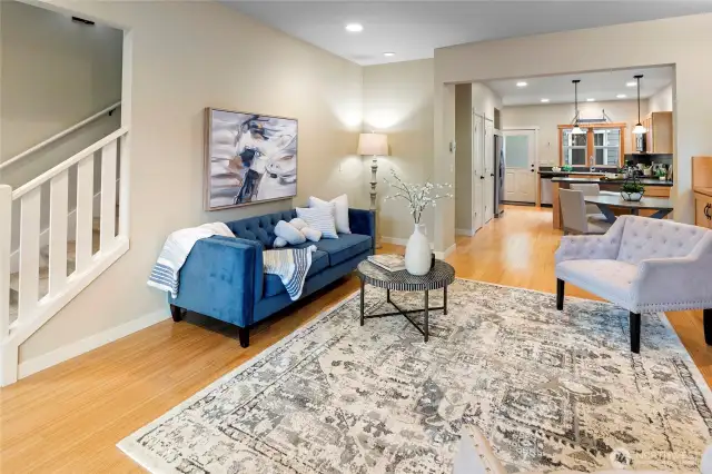 Living room and stairs to upper bedrooms/office.